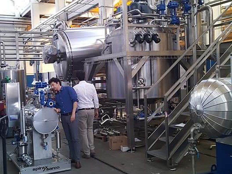 Stainless steel processing equipment in a production plant