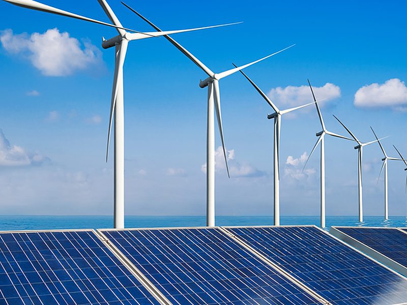 Solar panels and wind turbines
